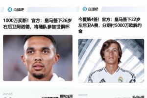 皇马夏季以1000万欧元签下阿诺德,5000万欧元签得A费,今年再签邓弗里斯和库库雷利亚