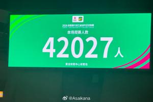 吴越杯决赛观众达42027人，创黄龙体育中心体育场历史观众人数第三高